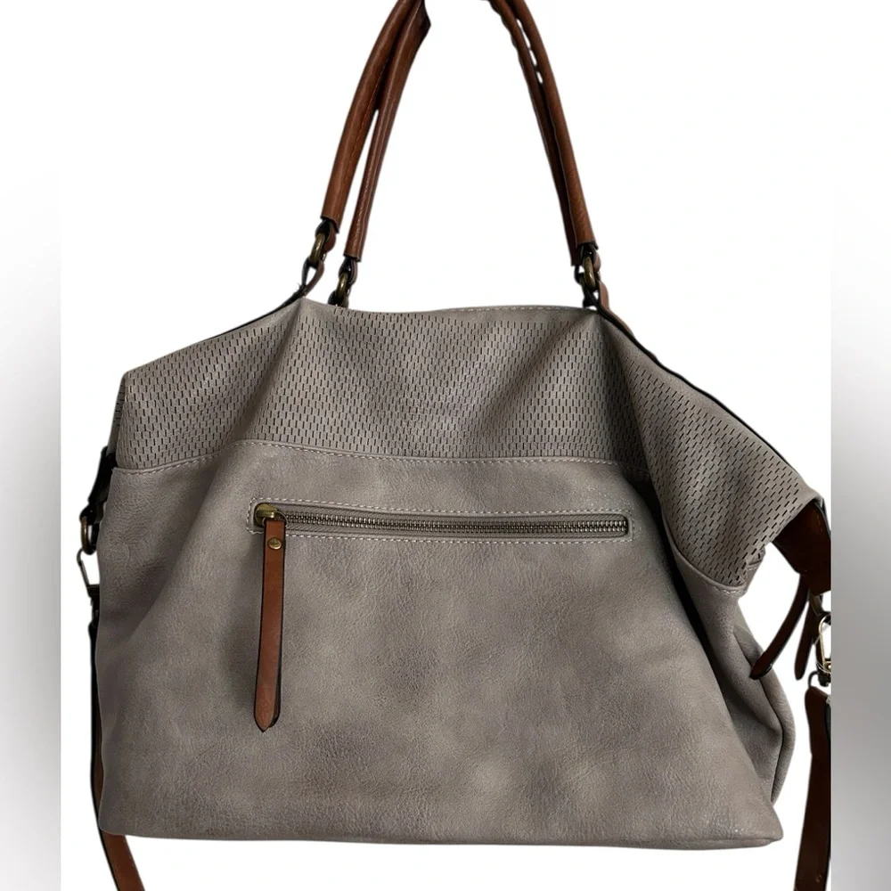 Antik Kraft Gray & Brown Vegan Leather Satchel Shoulder Bag Crossbody Strap - Picture 2 of 12